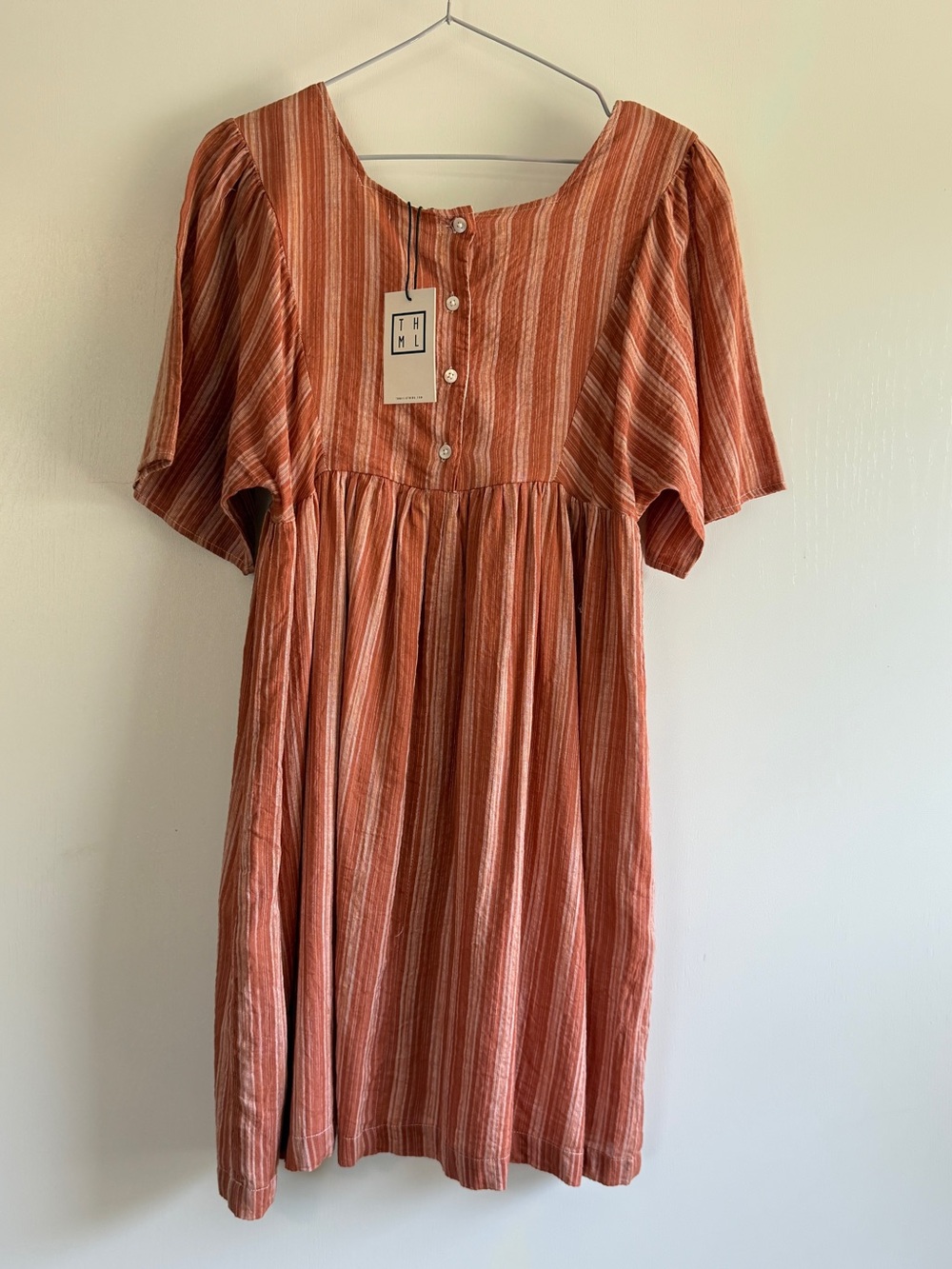 THML Brown Striped Mini Dress with Embroidered Bib and Tassels NWT - Picture 2 of 4